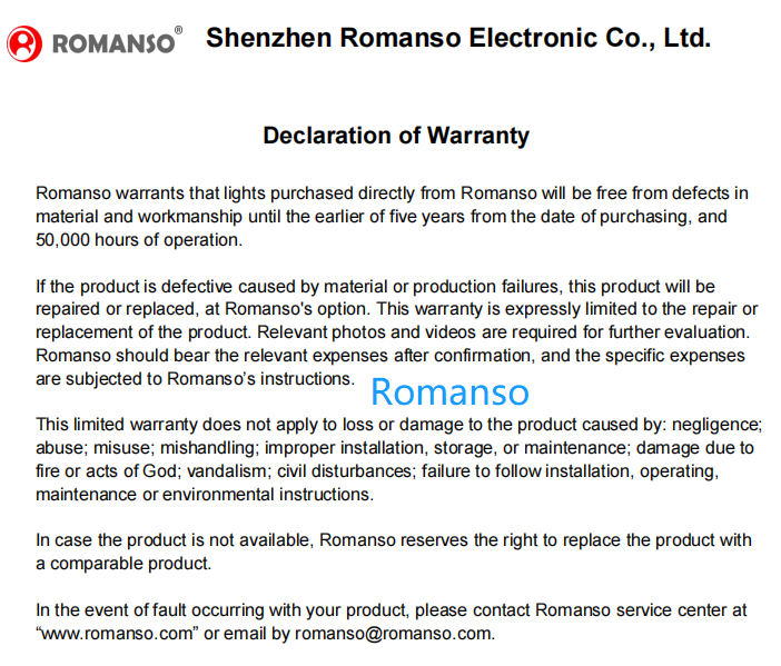 3-Romanso warranty declaration